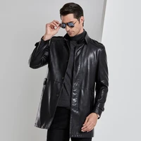 new arrival mens jacket mid length style stand up collar mens leather windbreaker outdoor coat veste homme big size m 4xl