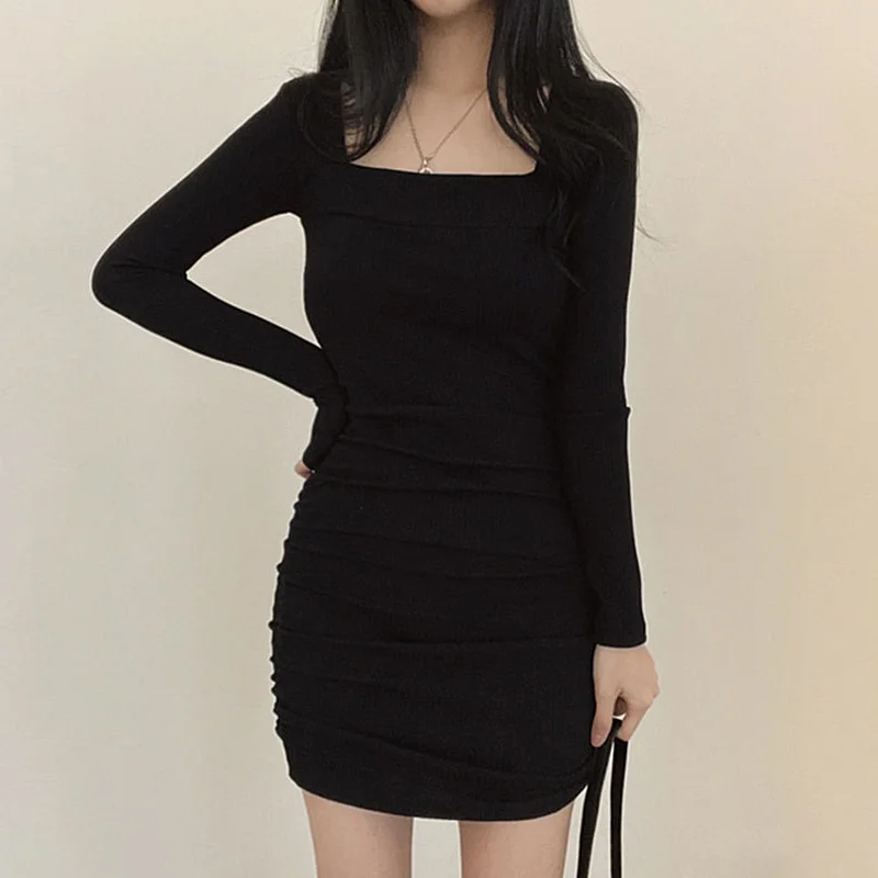 Ezgaga корейское шикарное Простое Элегантное платье женское облегающее с