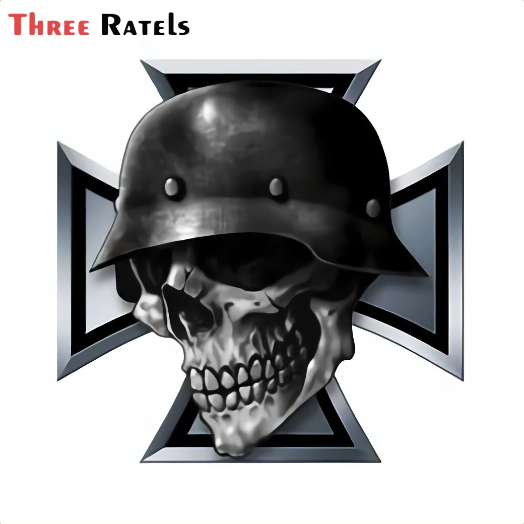 Three Ratels A176 для Железного креста черепа мотоцикла автомобиля бампера наклейки