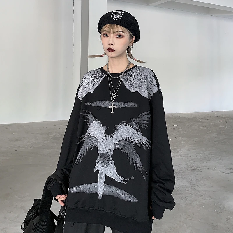 

Ins Harajuku Causal Loose Sweatshirt Women Hipster Print O-neck Long Sleeve Hoodies Streetwear Korean Couple Clothing Pullovers