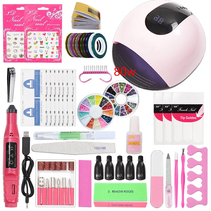 80w nail lamp tool Набор для ногтей 80 Вт/48 Вт SUNX Plus УФ светодиодный Сушилка для ногтей Набор для гелевого маникюра замачиваемый маникюрный набор Гель-лак для ногтей инструменты для дизайна ногтей - Цвет: 80w nail lamp tool