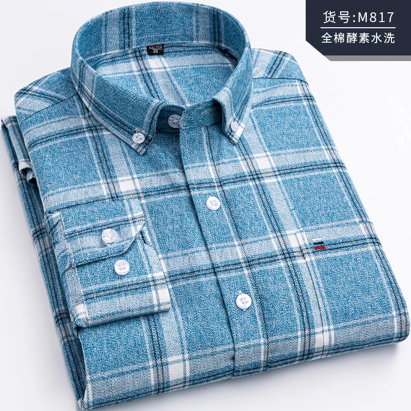 

2020 New Style Hot-sale Fat Guy Plus-size 5XL 6XL 7XL 8XL Pure Cotton Plaid Twill Long Sleeve Men Shirt Soft Loose 120kg 130kg