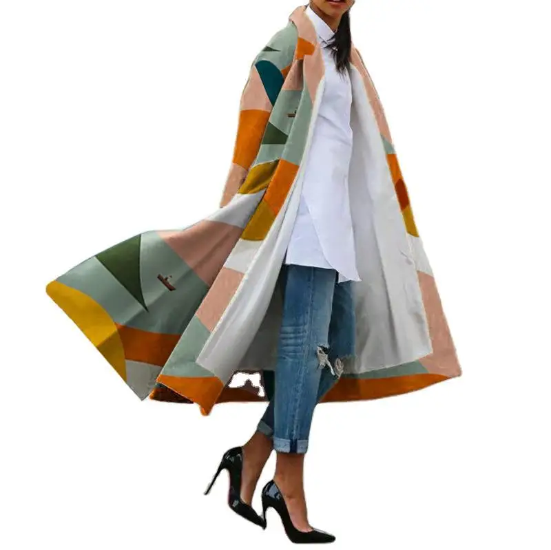 

Female Trench Coat Long Autumn Women's Windbreaker Casual Flare Sleeve Print Plus Size Loose Outwear sobretudo feminino clothes