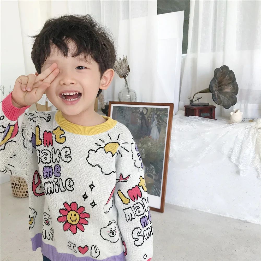 Tonytaobaby осенне-зимний новый милый свитер из чистого хлопка для мальчиков и девочек