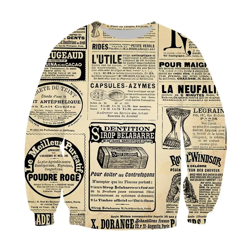 

vintage newspaper sweatshirt 3d print streetwear men women oversize pullovers fashion harajuku tracksuit clothing punk clothes