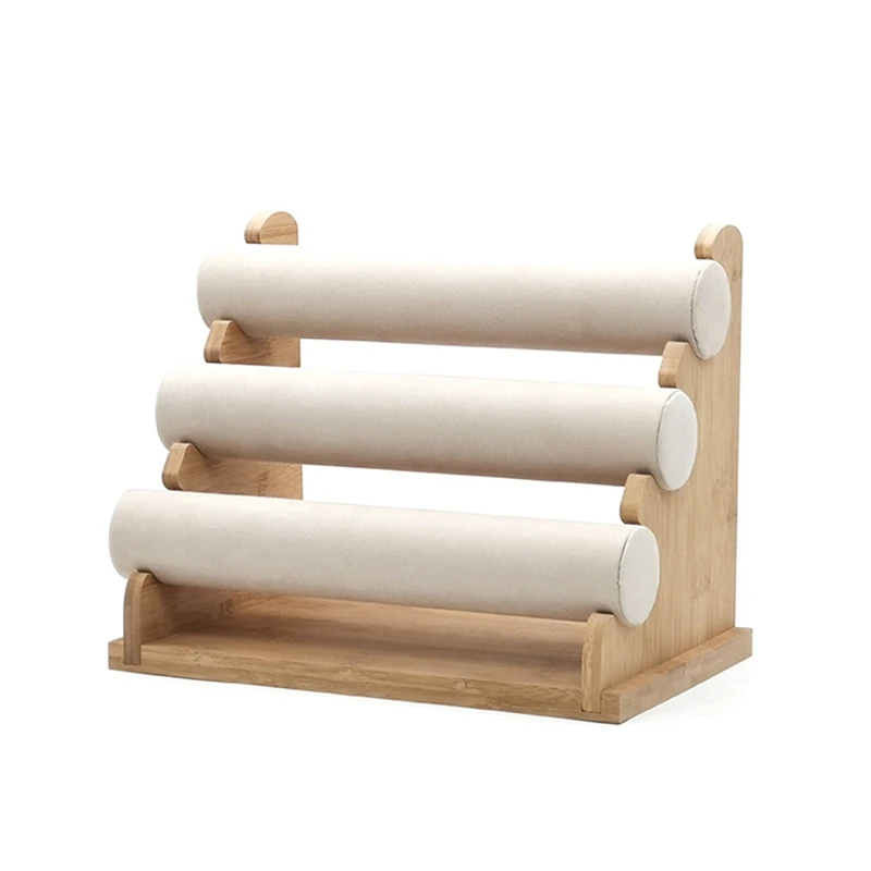 2 Pcs 3 Tier Bracelet Display Organizer Jewelry Holder Storage Rack White Bamboo+Velvet & Wooden Metal | Украшения и