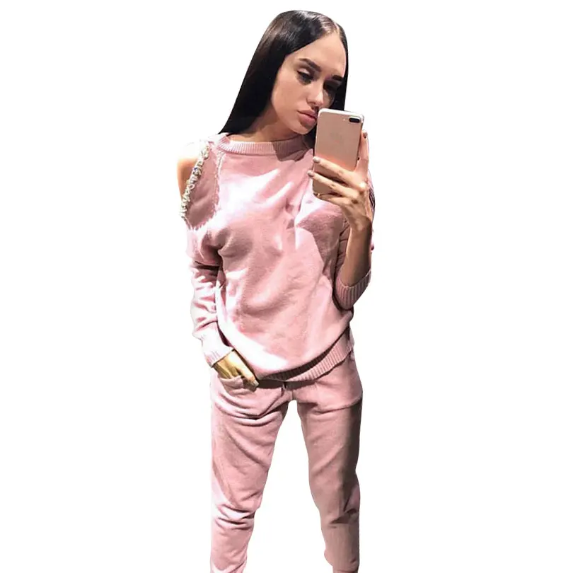 Женский трикотажный костюм MVGIRLRU джемпер с открытыми плечами и рукавами штаны