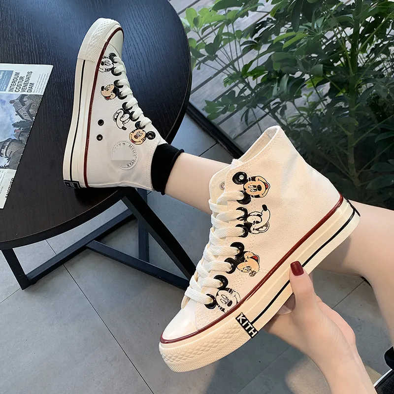 

Korean Style Fashion Anime Cartoon Canvas Shoes Women Summer New Lace-Up Vulcanized Sneakers High-Top Casual Zapatillas Mujer B4