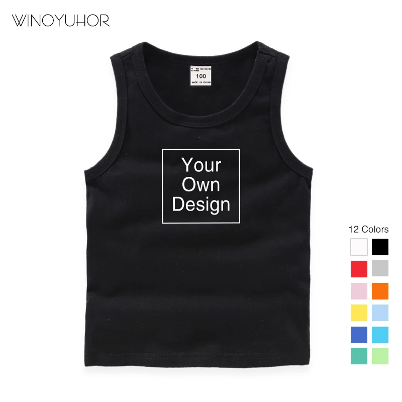 

Хлопковые футболки без рукавов с индивидуальным принтом, детская одежда с вашим собственным дизайном и логотипом для мальчиков и девочек, жилет «сделай сам», футболка