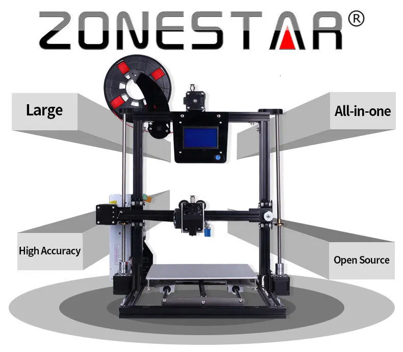 ZONESTAR новейший Алюминиевый металлический большой размер быстрая сборка автоматический уровень лазерная гравировка нить для обнаружения 3d принтер