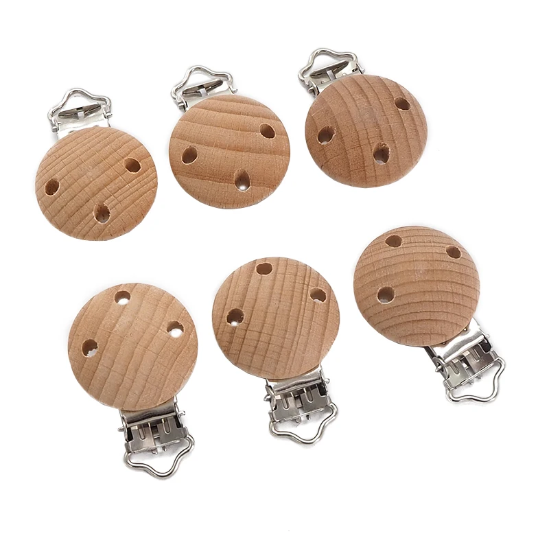 Chenkai-Pinzas de madera redondas para beb&eacute;, 5 piezas, 35MM, sin BPA, para bricolaje, sonajero, dentici&oacute;n, agarre, accesorios de juguete de madera-0