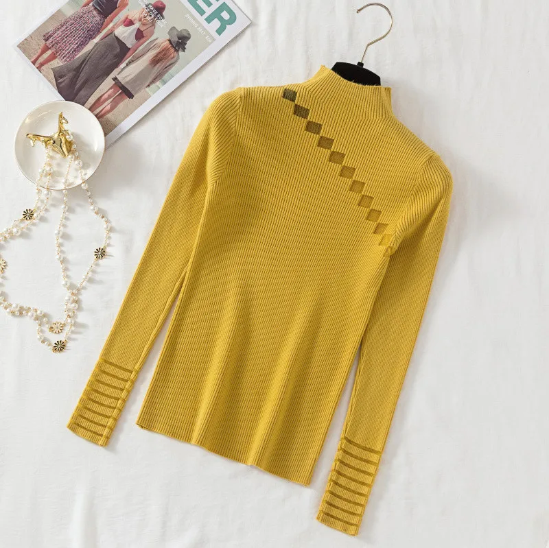 Новинка 2019 пуловеры с высоким воротником на осень свитер Женская облегающая