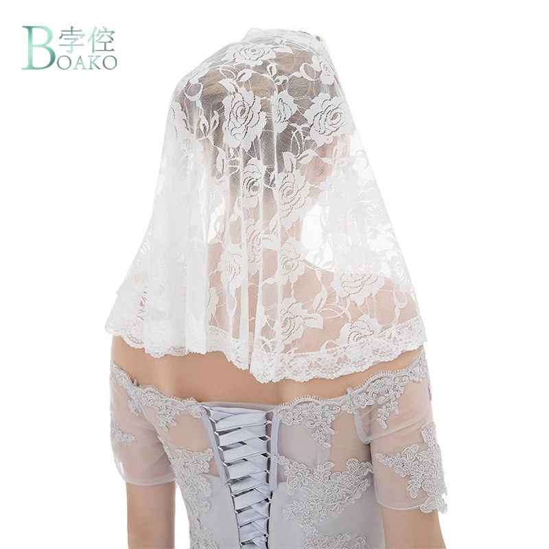 Короткая белая черная муслиновая Свадебная кружевная вуаль catotic для церкви