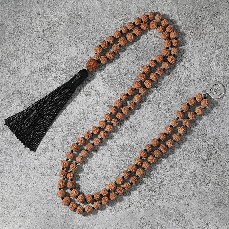 108 натуральная рудракша Mala Beads Yoga медитация кисточка Japamala ожерелье для женщин