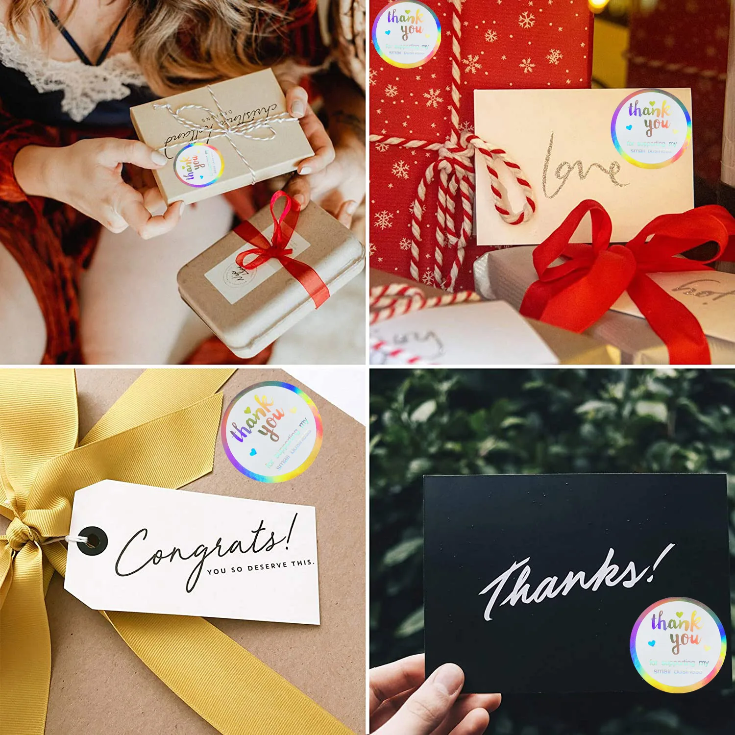 

New Thank You Rainbow Sticker Round Labels for Supporting My Small Business 500pcs/roll 1.5 inch Rainbow Holographic Stickers