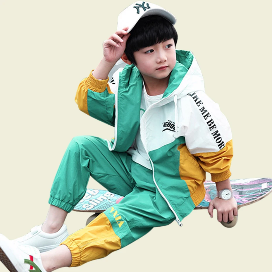 Clothes For Boys Hooded Jacket & Pants 2PCS Patchwork Clothing Sets Winter Casual Suit Kids 6 8 10 12 14 |