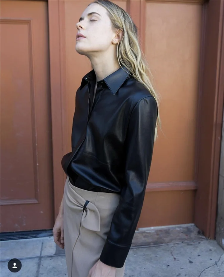 Очень мягкая рубашка из искусственной кожи воротник куртка спереди пуговица