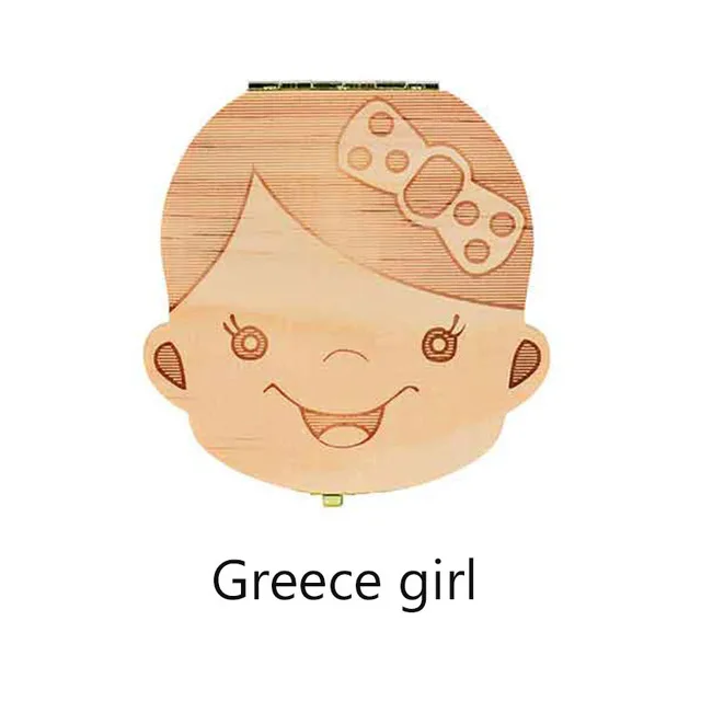 greece girl Ящик для хранения зубов португальский немецкий английский испанский французский итальянский текст для маленьких мальчиков и девочек деревянный ящик для сбора молочных зубов - Цвет: greece girl
