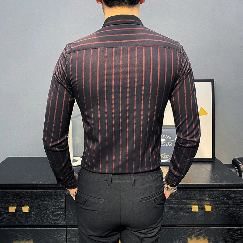 

Men Shirts Striped Long Sleeve Casual Slim Fit Shirt Chemise Homme Male Business Social Party Blouse Camisas Para Hombre