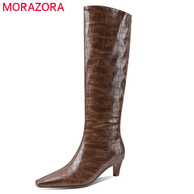 

Женские сапоги до колена MORAZORA, черные сапоги до колена, украшенные камнями, Осень-зима 2021