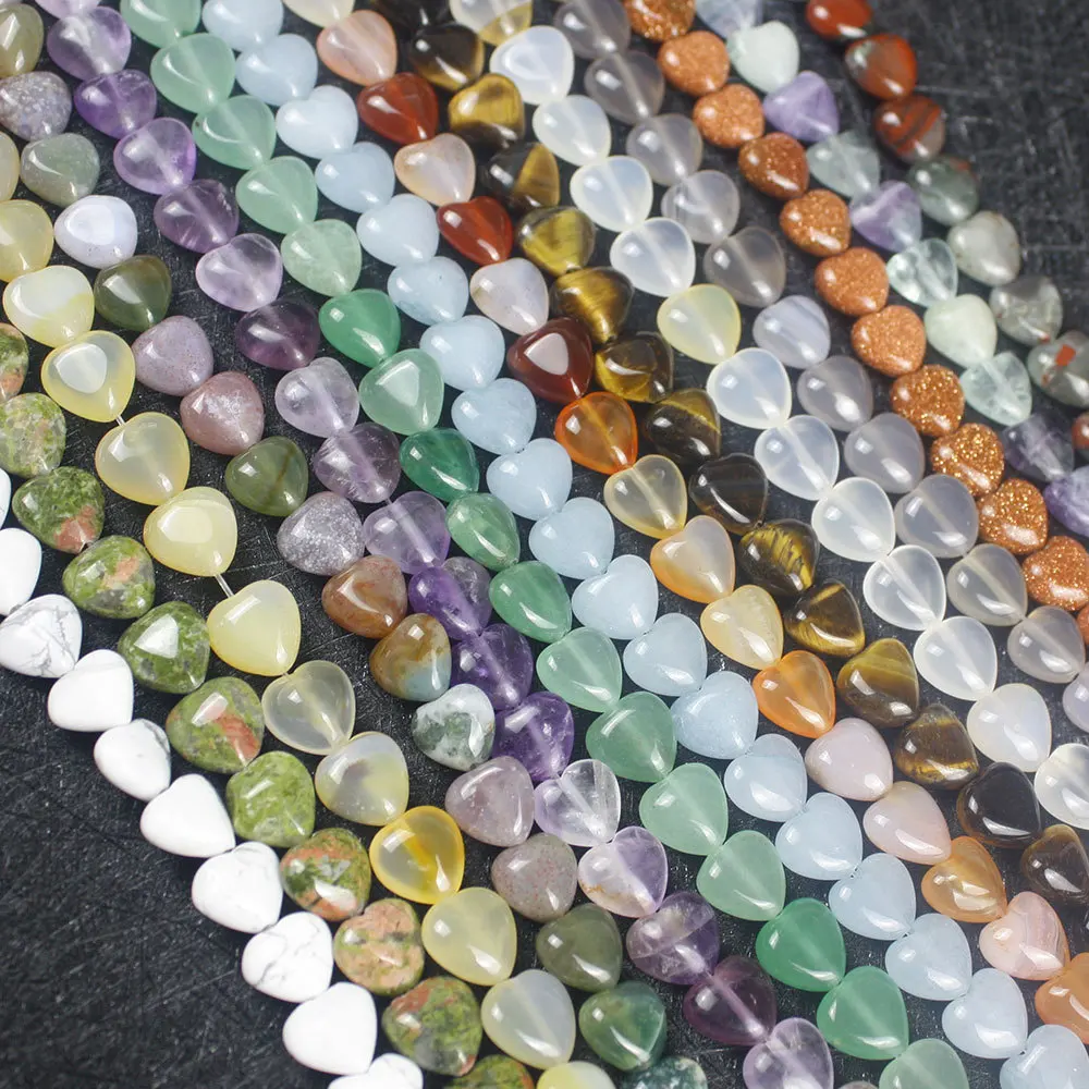 

10mm 20pcs/String Natural Stone Beads Heart Shape Loose Beads Fashion Speical Unique DIY Beads Making Jewelry Bracelet Necklace