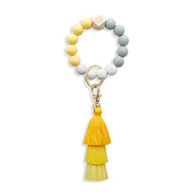 

HOT Keychain Bracelet,Women Silicone Keychain Beaded Tassel Trinket Car Keychain