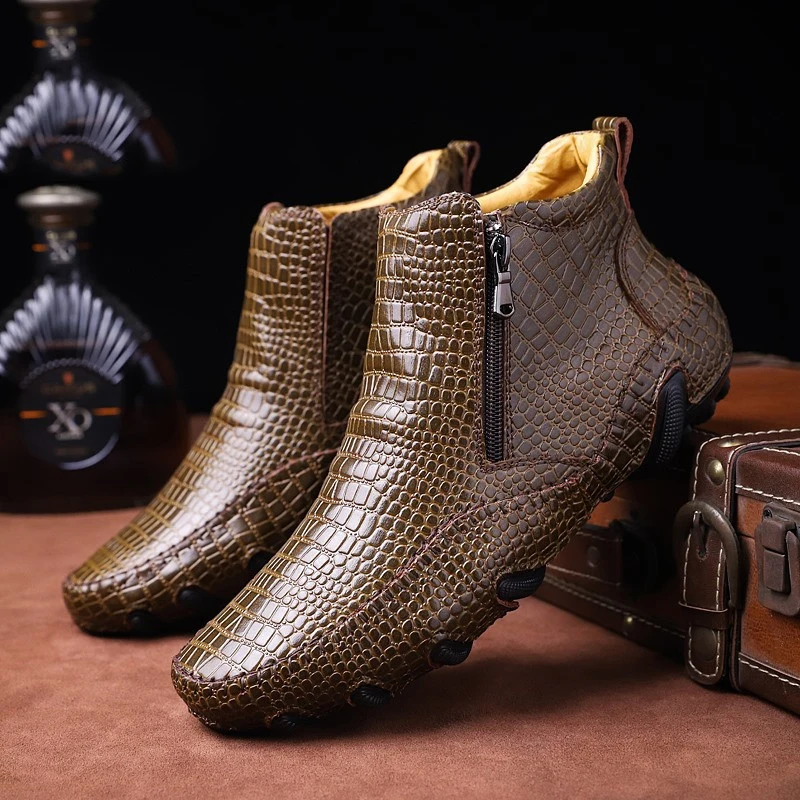 Ботинки мужские кожаные высокие ботинки на молнии Классическая теплая обувь