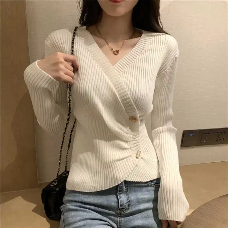 

Women Irregular T-shirt 2021 New Autumn Winter Knitted Tops Female Streetwear T-shirt European American Style Cotton Black Tops