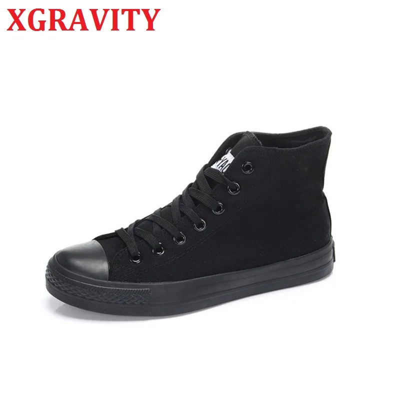 Женские парусиновые туфли XGRAVITY черные удобные до середины икры на плоской