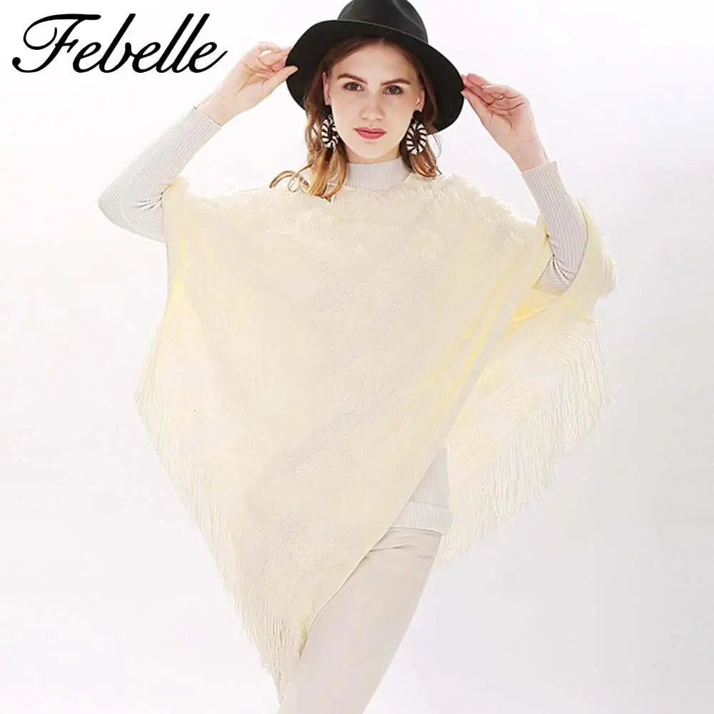 Febelle Женское зимнее теплое вязаное пальто с рукавом летучая мышь женская накидка