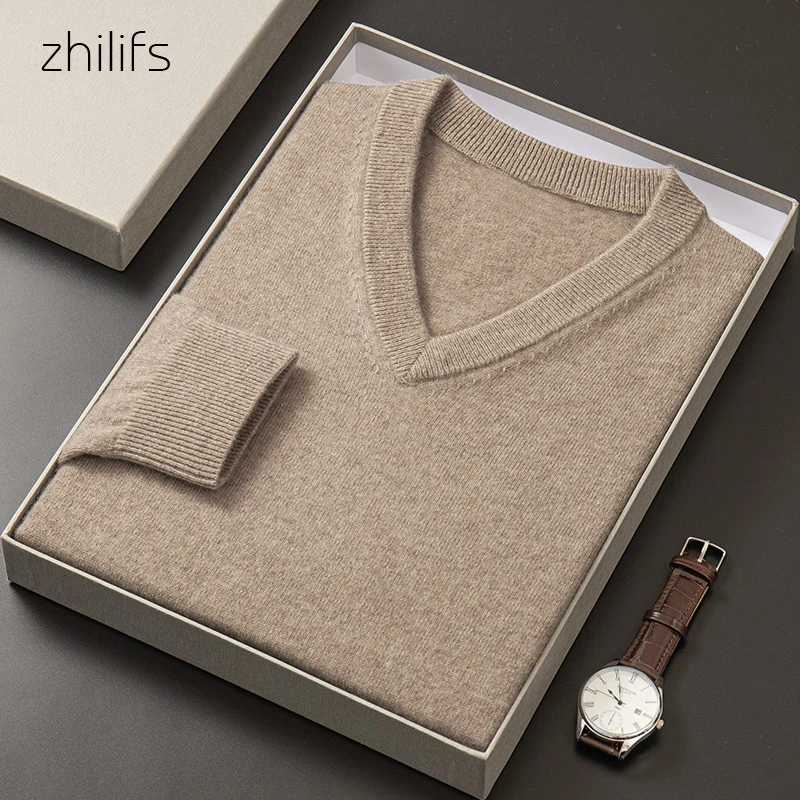 Men's 100 Cashmere Sweaters Soft Warm V-Neck Casual Pullovers Winter Long Sleeve Comfortable  Basic Sweater Male Brand