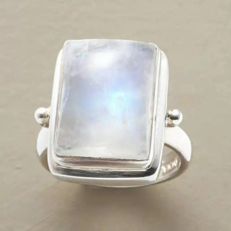 

Vintage Massive Moonstone Rings for Women White Gold Color Engagment Wedding Jewelry Accessories Gifts Women's Promise Ring