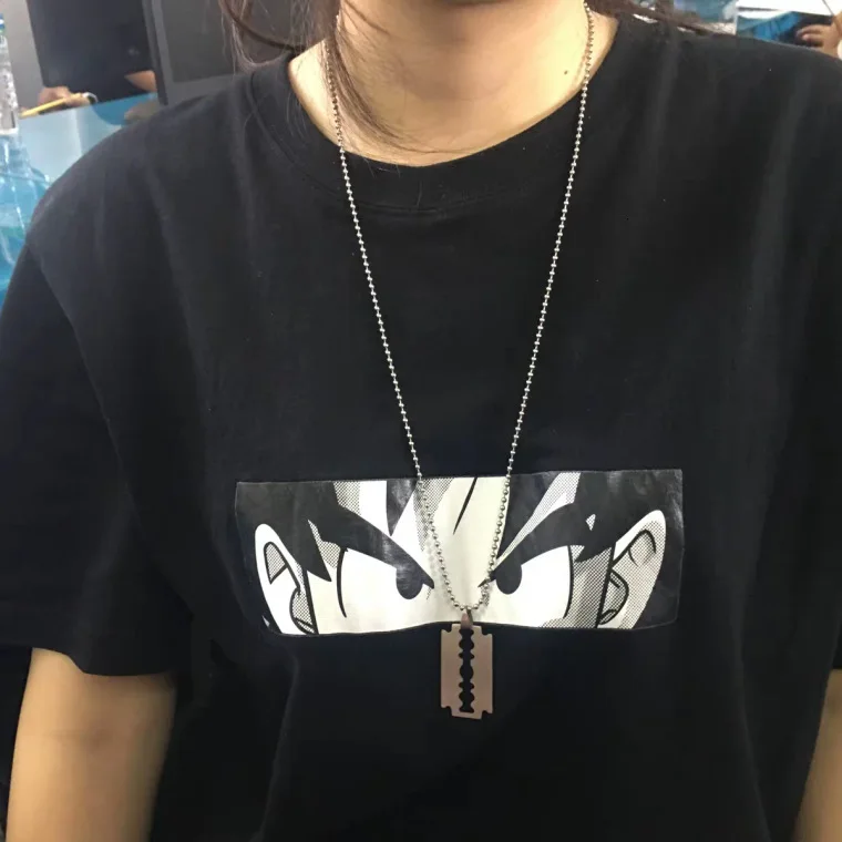 Fashion personality Punk Blade Geometric Silver Pendant Chain Necklace Man Women Rock Jewelry