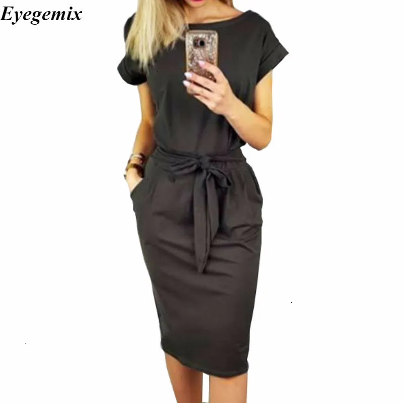 Новинка 2019 женское платье летнее короткое с круглым вырезом элегантное