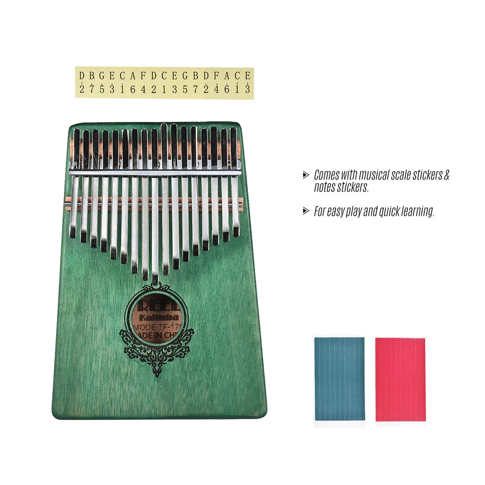 

Thumb Piano Mbira Mahogany Wood 17-key Kalimba Portable with Carry Bag Stickers Tuning Hammer Cleaning Cloth for Beginners