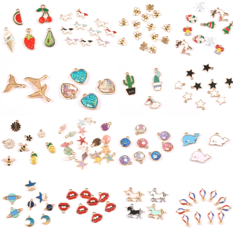 10 шт. смешанные цвета капли масла Эмаль Подвески единорог кулон для ювелирных