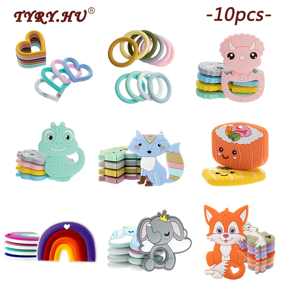 

TYRY.HU 10PC Silicone Teething Rodent Cartoon Animals Elephant Baby Teething Product For Baby Chewable Toys DIY Pacifier Chains