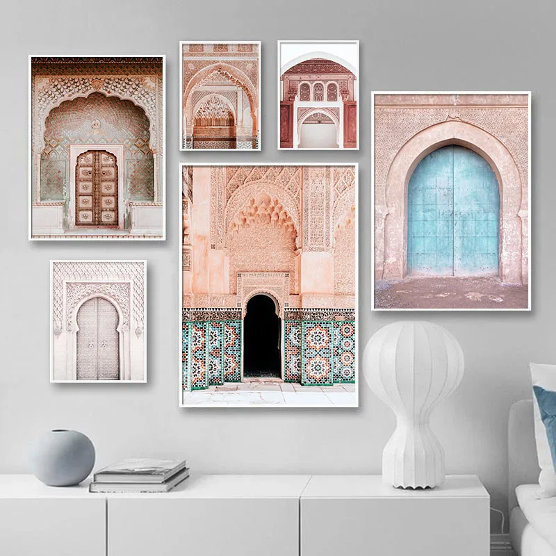 Марокканская Арабская архитектура двери холст живопись Туризм Ретро плакат