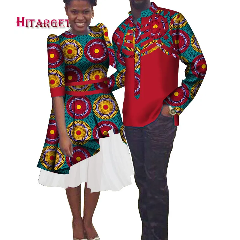 Африканская одежда для пары мужская рубашка + африканские платья Дашики