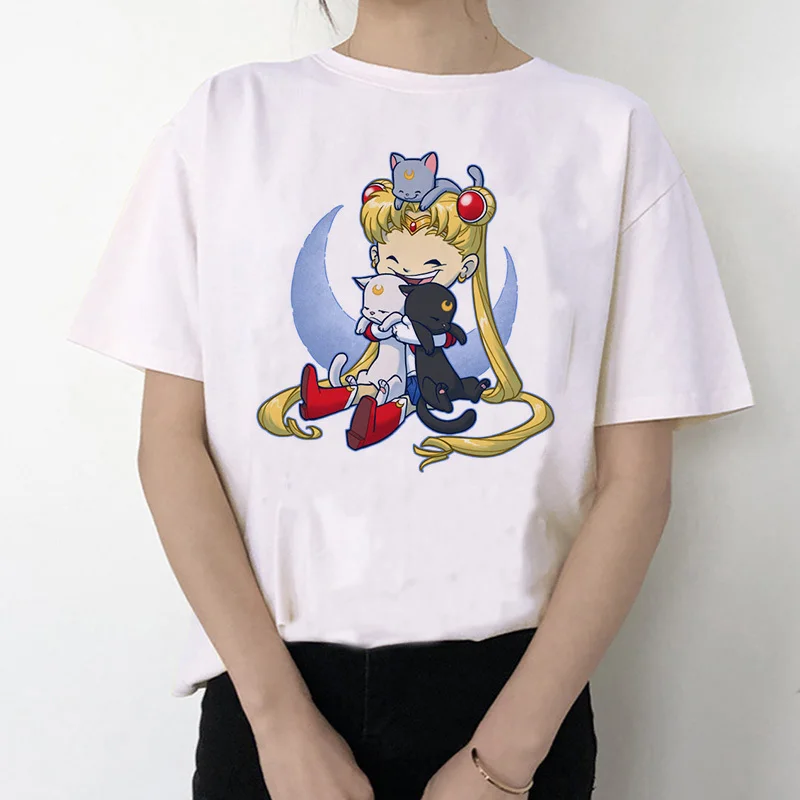 Sailor Moon 90s забавная футболка кофта с капюшоном футболка Эстетическая кошка аниме Женская Милая футболка Kawaii тройники мода Ullzang