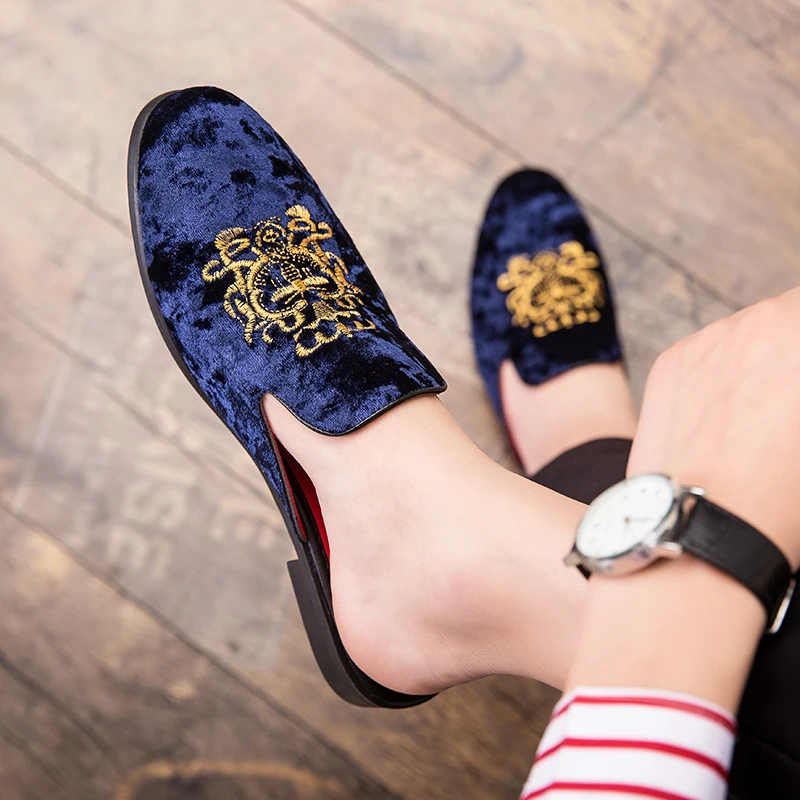 2019 Summer Luxury Men Sneakers Half Drag Flats Shoes For Mens Breathable Casual Fashion Blue Black slippers |