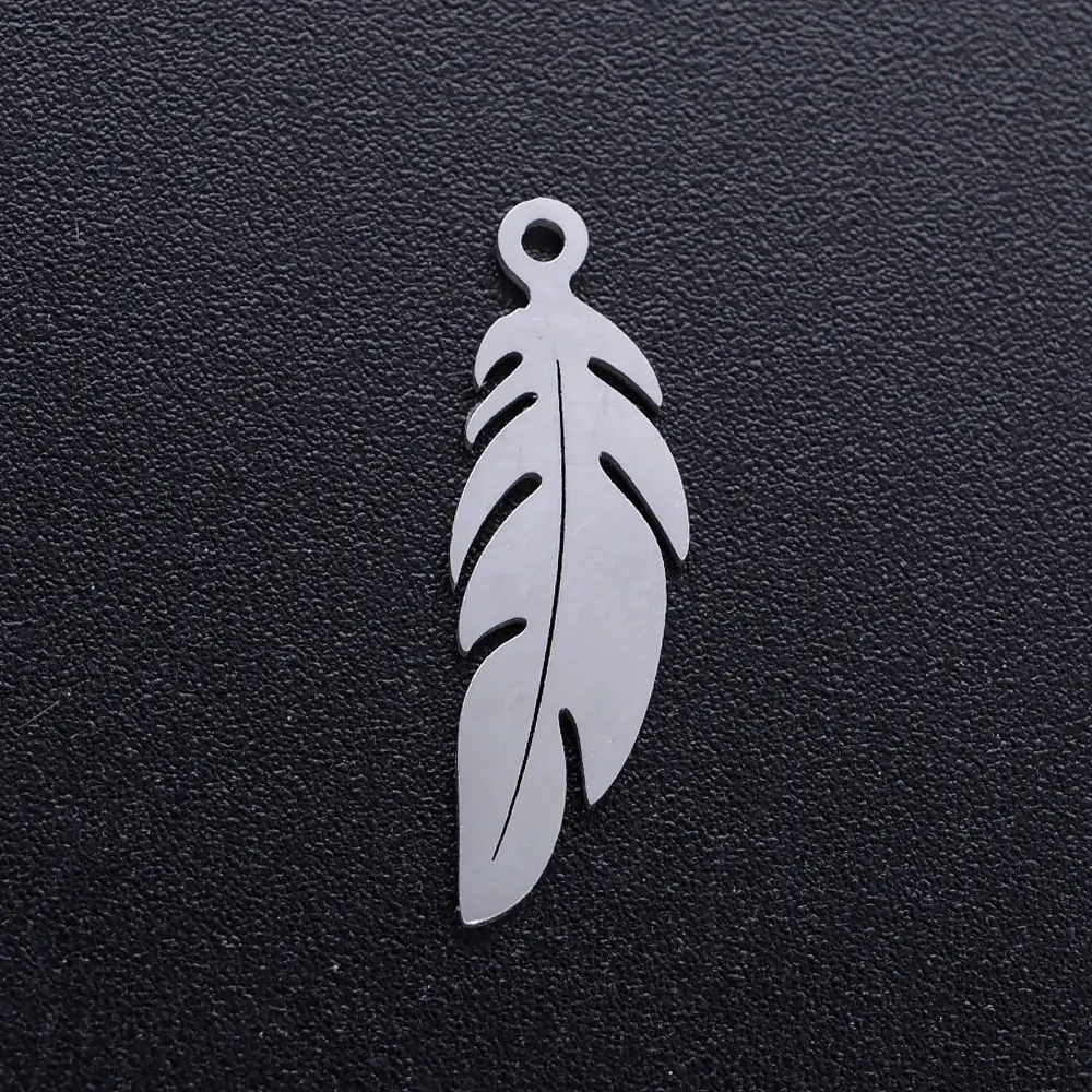 5pcs/lot Feather Stainless Steel DIY Charms - Wholesale, OEM Accepted - Factory Sale Charm for Bracelet Making - High Polished image 3