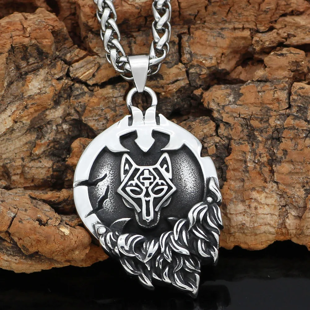 Men stainless steel Nordic viking Fenrir Wolf Rune necklace with gift bag | Украшения и аксессуары