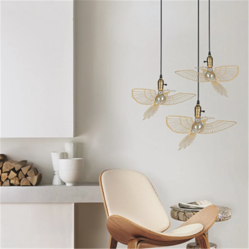

American Rural Style Retro Creative Art Northern European Restaurant Bar Lamp Bedroom Stairs Golden Stainless Steel Bird Light