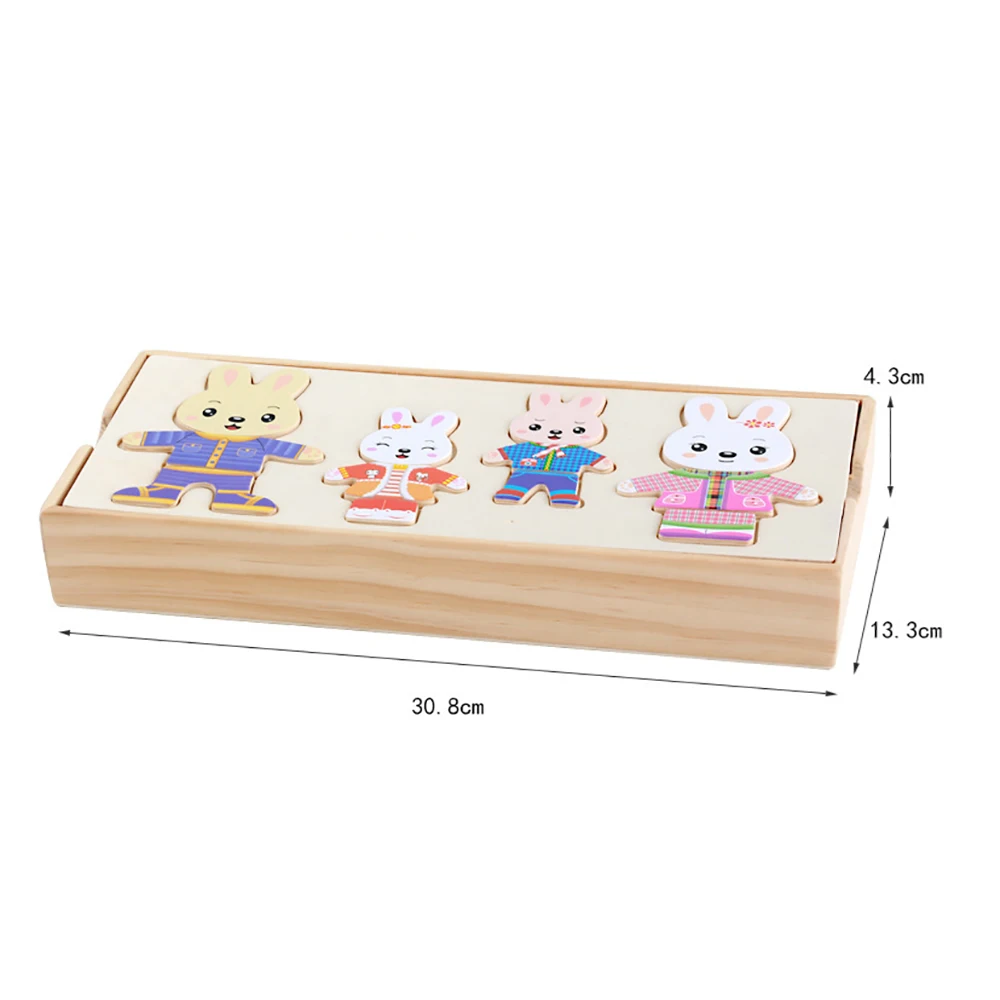

IKAUOIE Cartoon 4 Rabbit Dress Changing Jigsaw Puzzle Wooden Toy Montessori Educational Change Clothes Toys For Children Gift