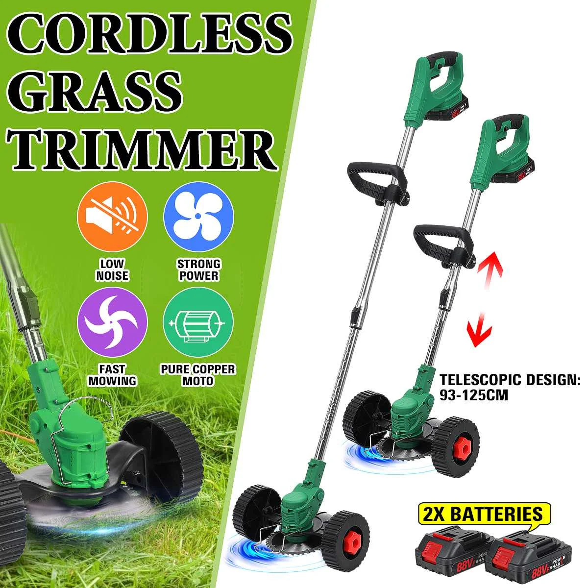 Cordless Electric Lawn Mower Adjustable Double Wheel Adjustable Electric Grass Trimmer Garden Cutter Tool for Makita Battery