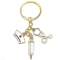 2020 new nurse cap medical keychain stethoscope thermometer needle syringe cute keychain jewelry gift