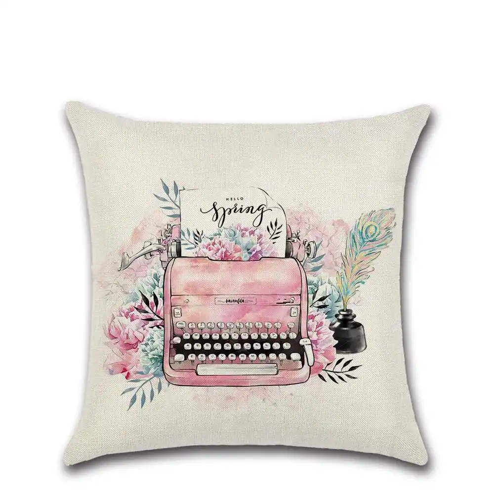 45x45 см Симпатичная розовая льняная Подушка с цветами декоративная наволочка для