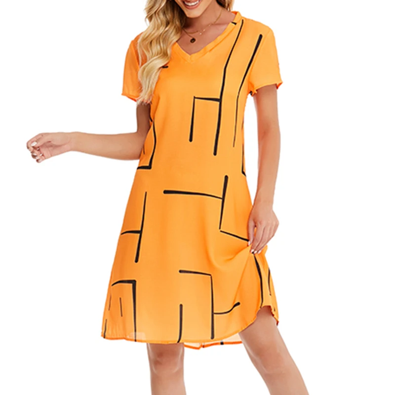 

Summer Casual V-neck Short-Sleeved Dress for Women 2021 Print Elegant Party Dress Ladies Casual Street Style Bohemian Dress