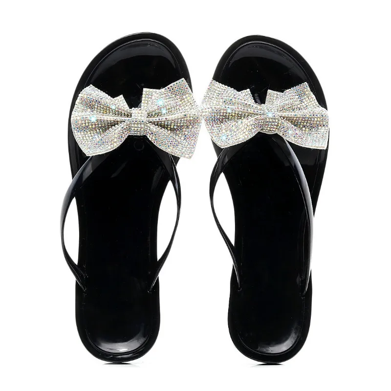 Летняя женская обувь Женские вьетнамки на плоской подошве с блестками